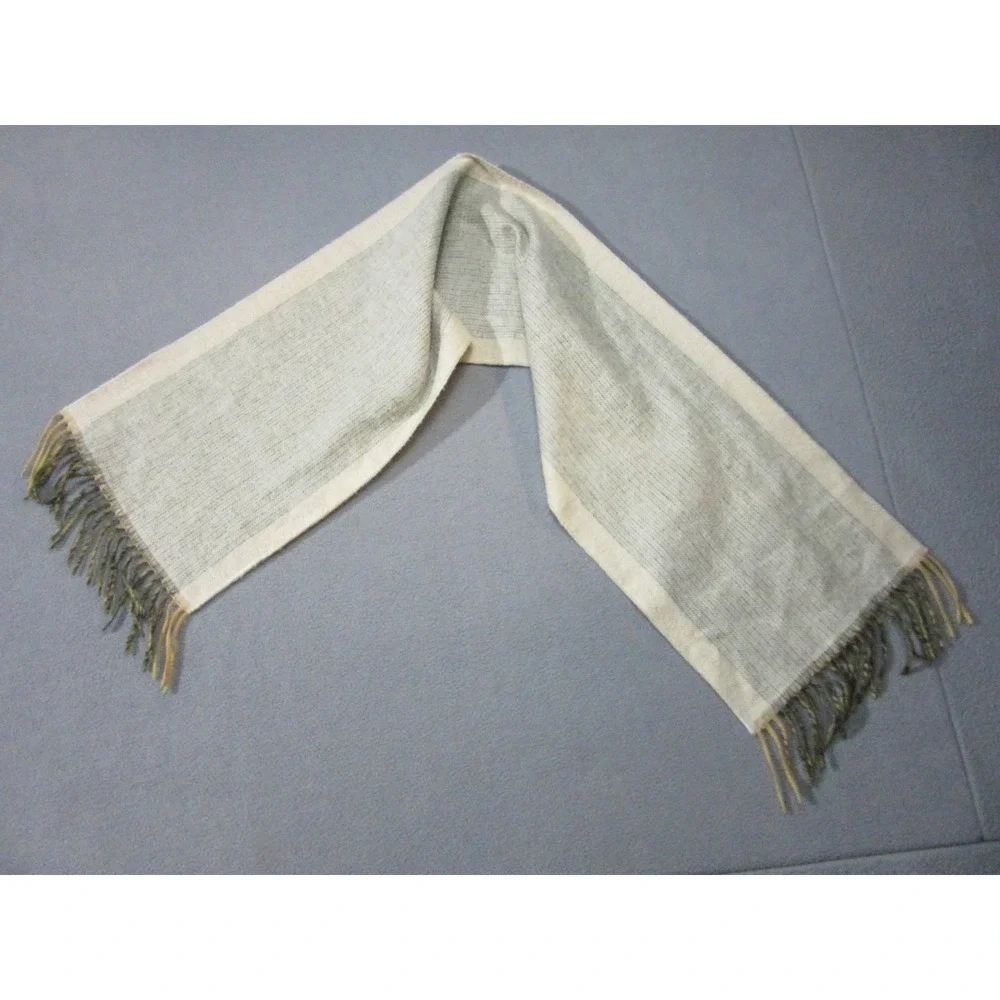 Vintage Christian Dior Scarf Womens Beige Cashmaire Acrylic Fringe Trim 11x49